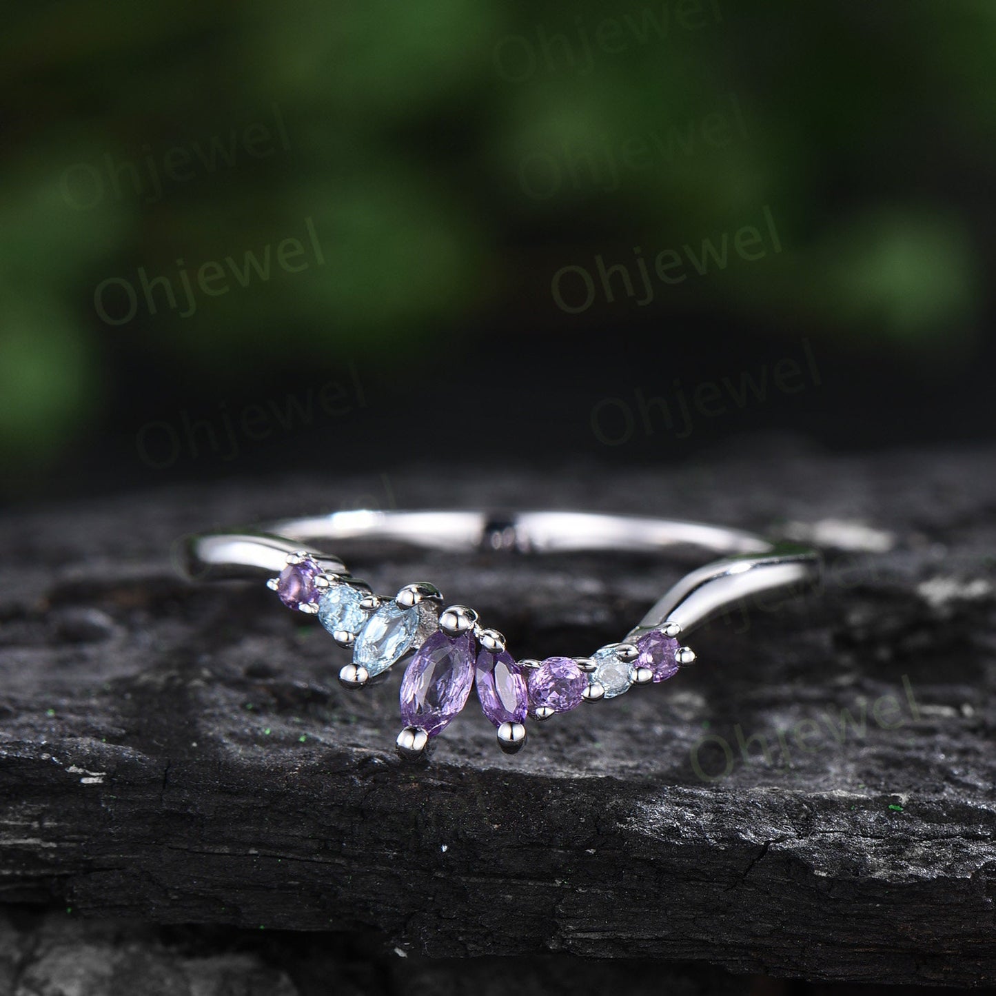 Vintage round moss agate engagement ring white gold snowdrift cluster amethyst topaz ring women gemstone crystal ring unique wedding ring