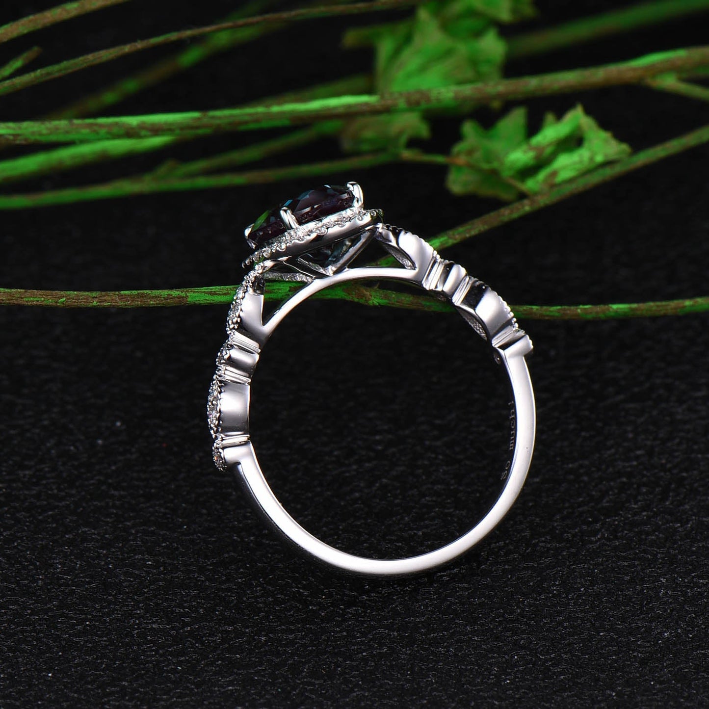Custom order for Aadam Bhatti-6x8mm oval alexandrite ring diamond ring with 18k white +Dainty round opal alexandrite wedding band with 925 sterling silver