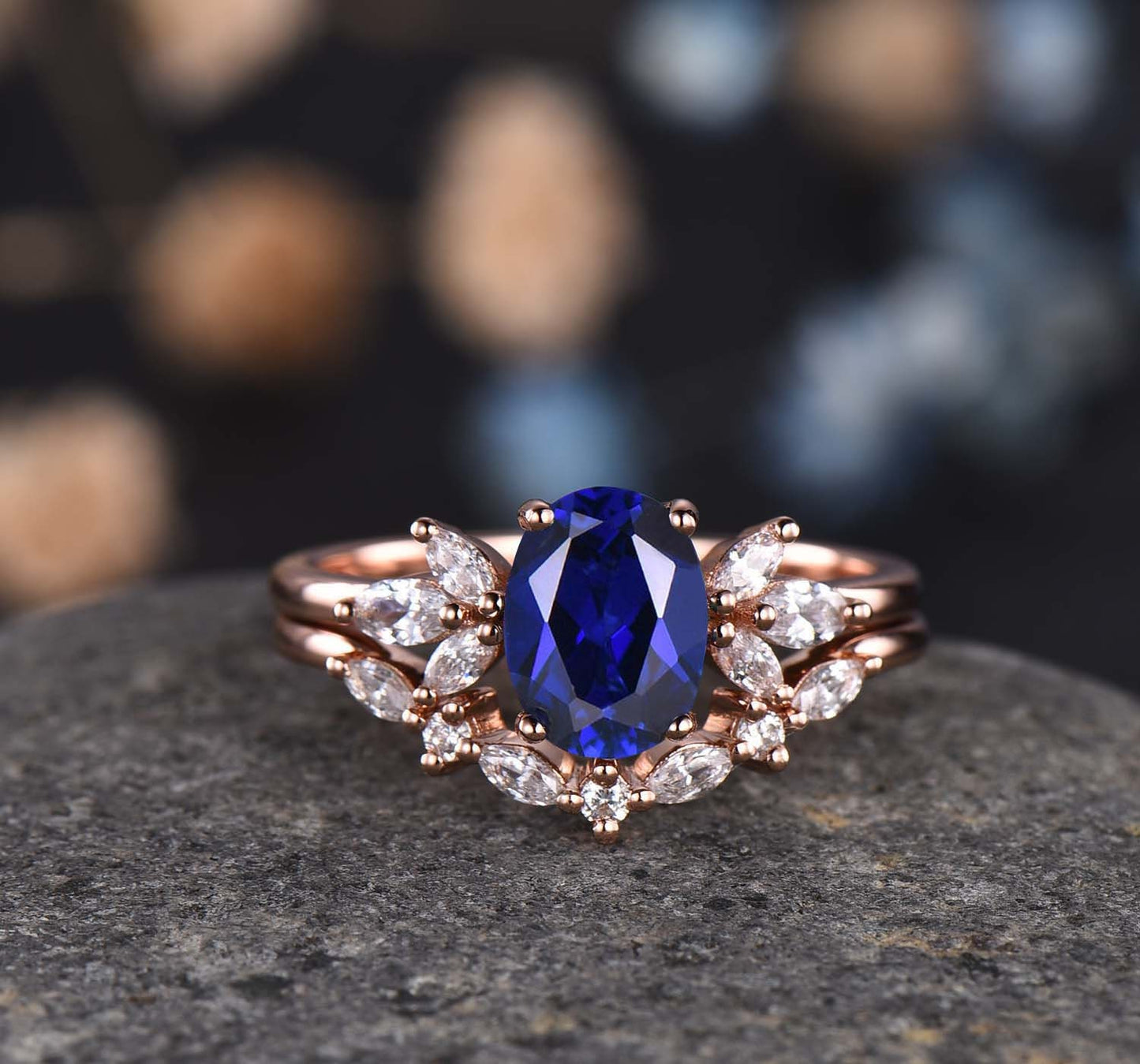 Moss Agate Engagement Ring Set Women Stacking Matching Band Diamond/Moissanite Eternity Ring Unique Vintage Floral Design Promise Gift