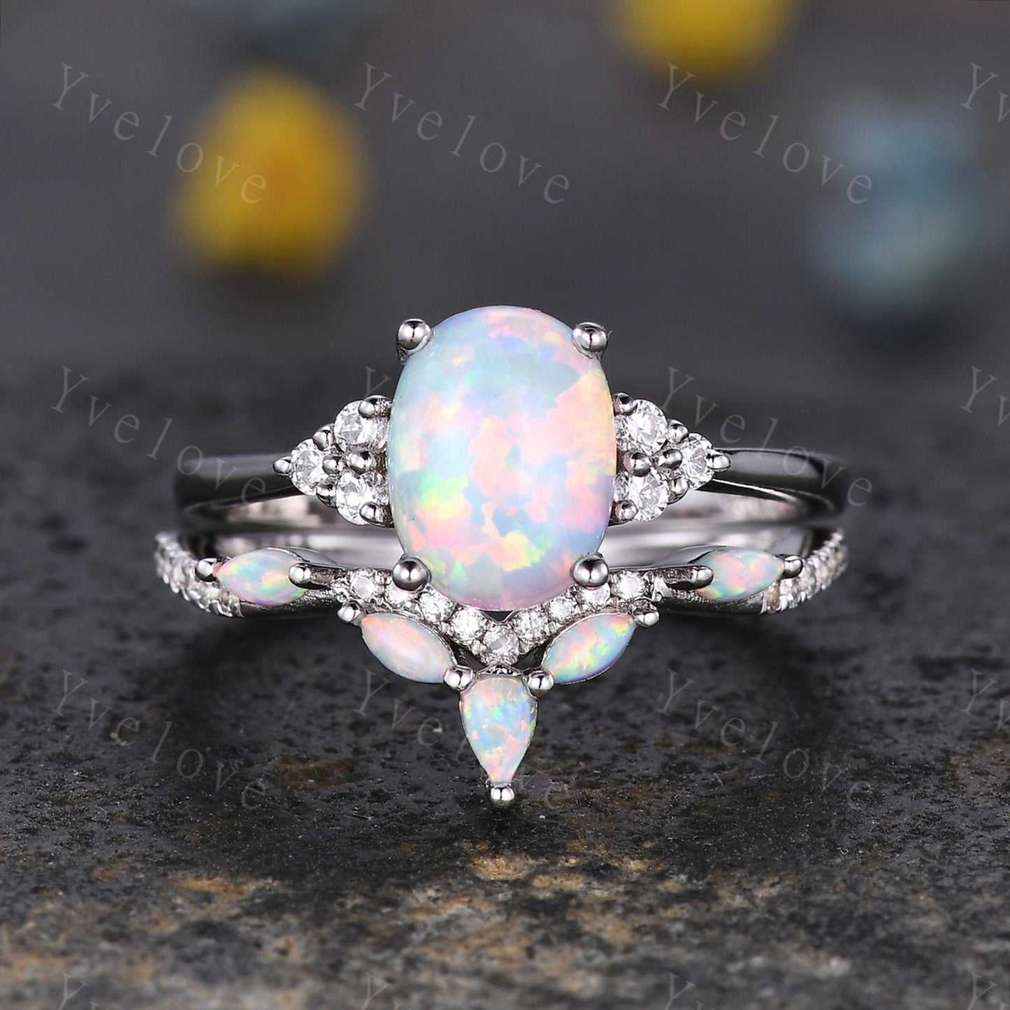 Dainty White opal wedding band moissanite diamond V curved wedding ring stackable matching band gift for women bridal ring 925 silver ring