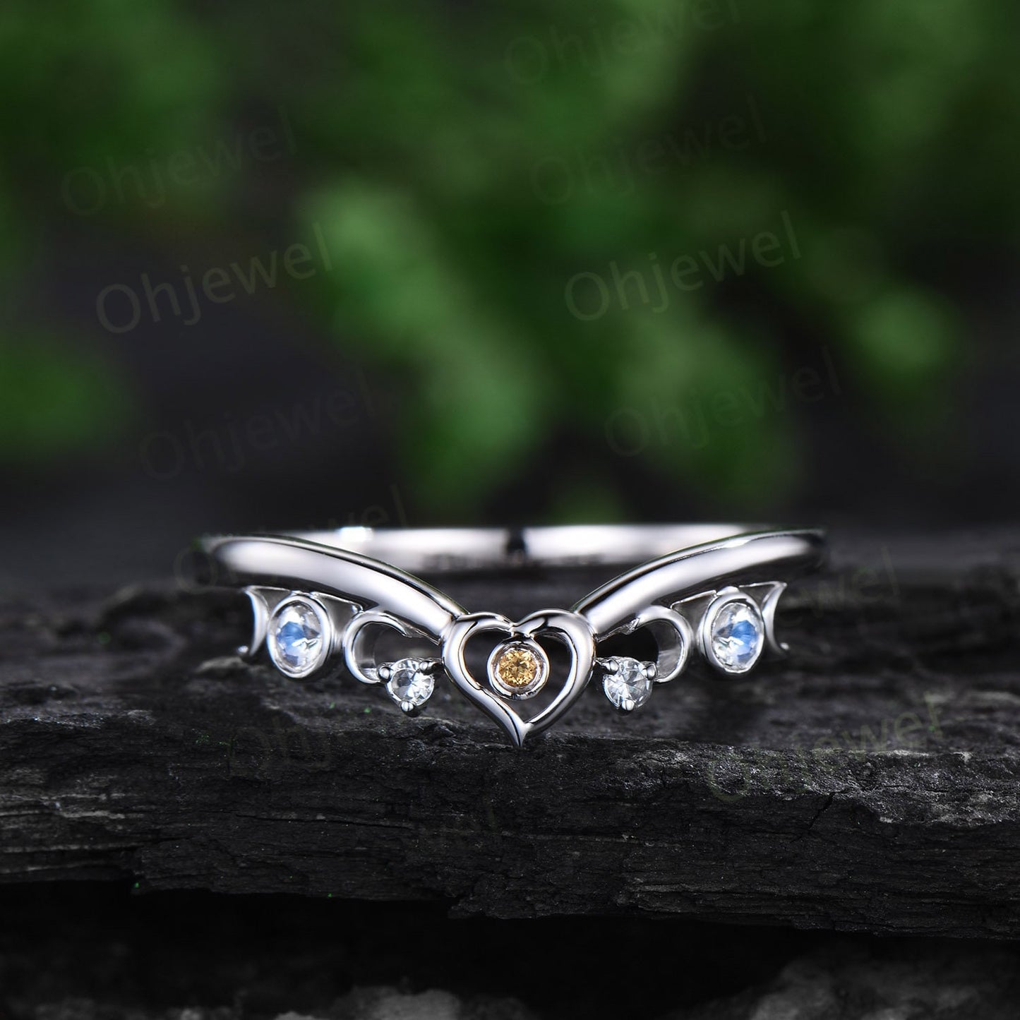 Vintage pear cut yellow citrine engagement ring white gold 6 prong twisted bridal set women moonstone aquamarine wedding band gemstone gift