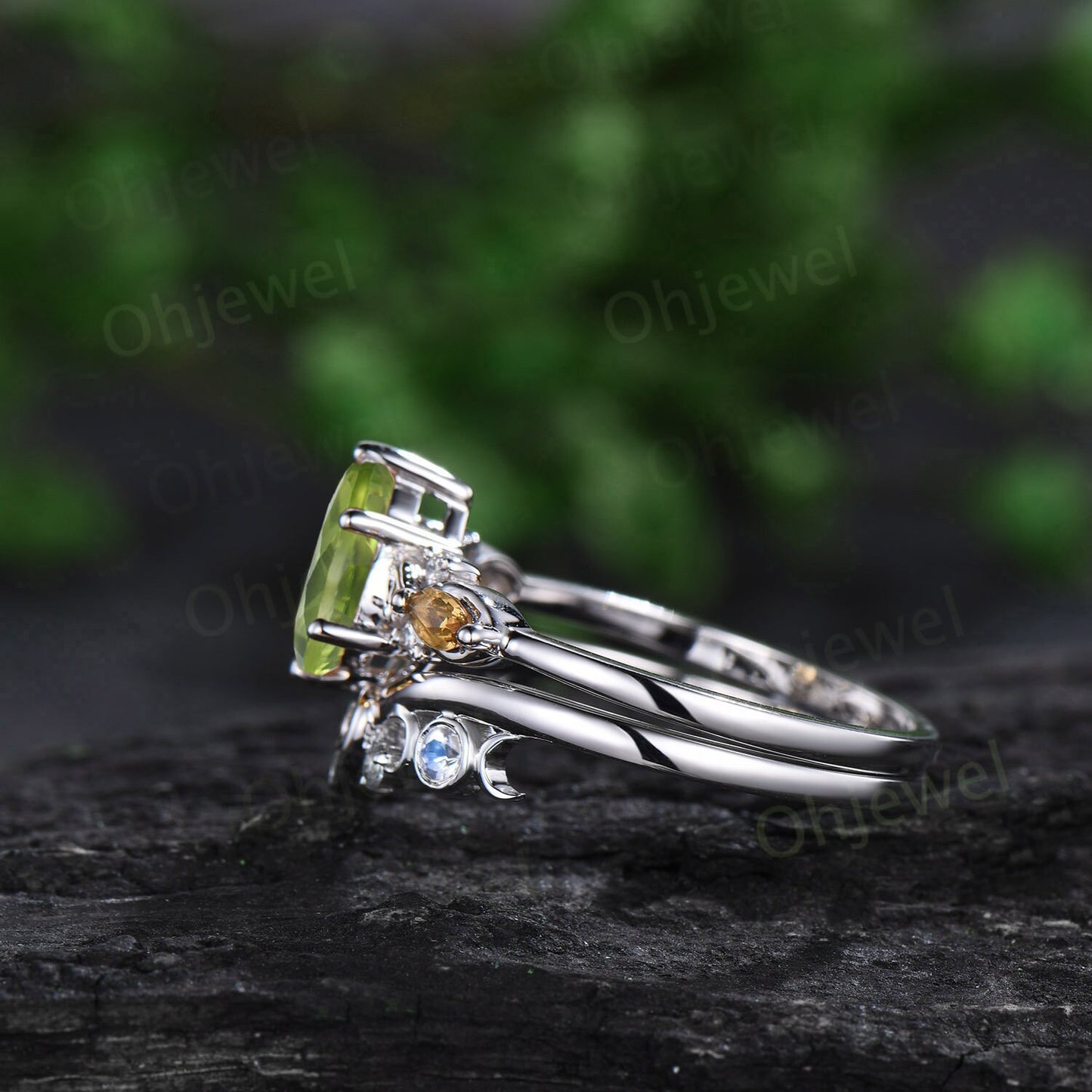 Vintage pear cut peridot engagement ring white gold 6 prong twisted citrine bridal set women moonstone aquamarine wedding band gemstone gift