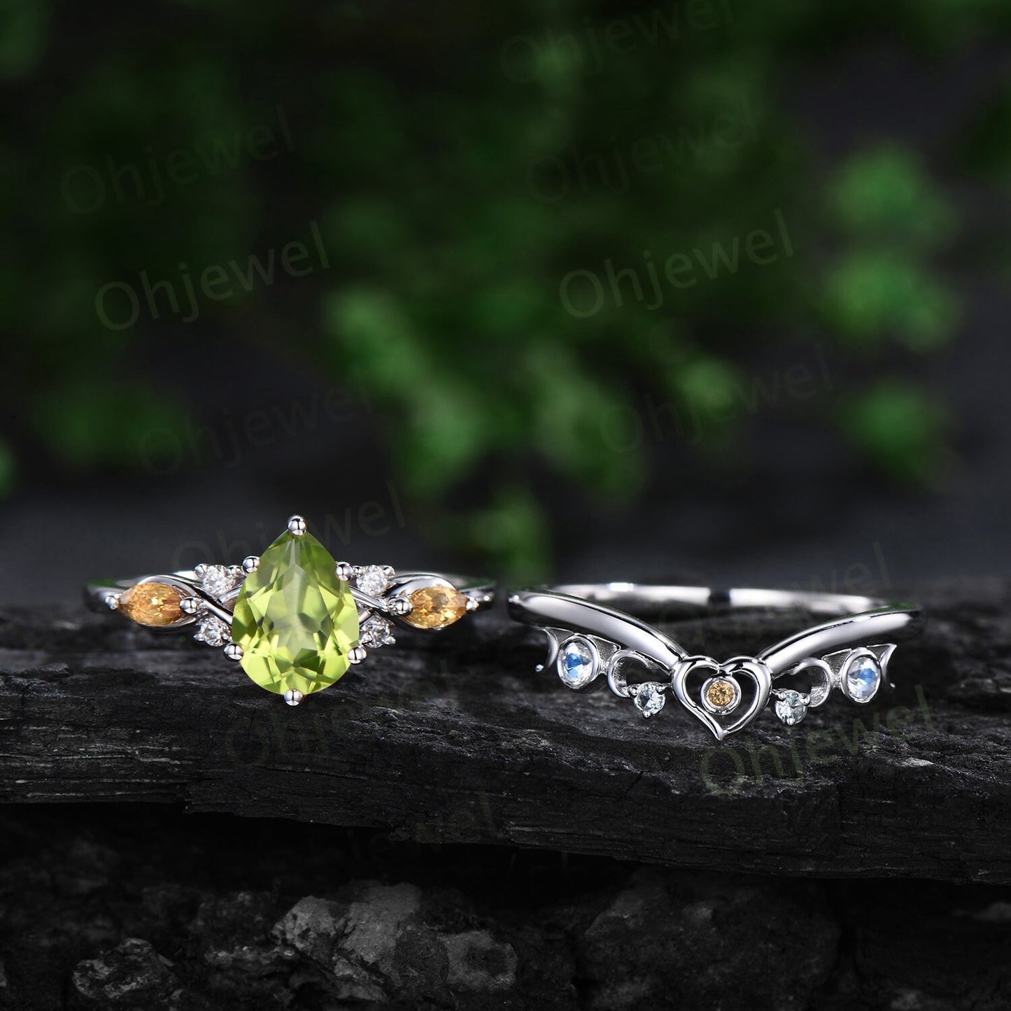 Vintage pear cut peridot engagement ring white gold 6 prong twisted citrine bridal set women moonstone aquamarine wedding band gemstone gift