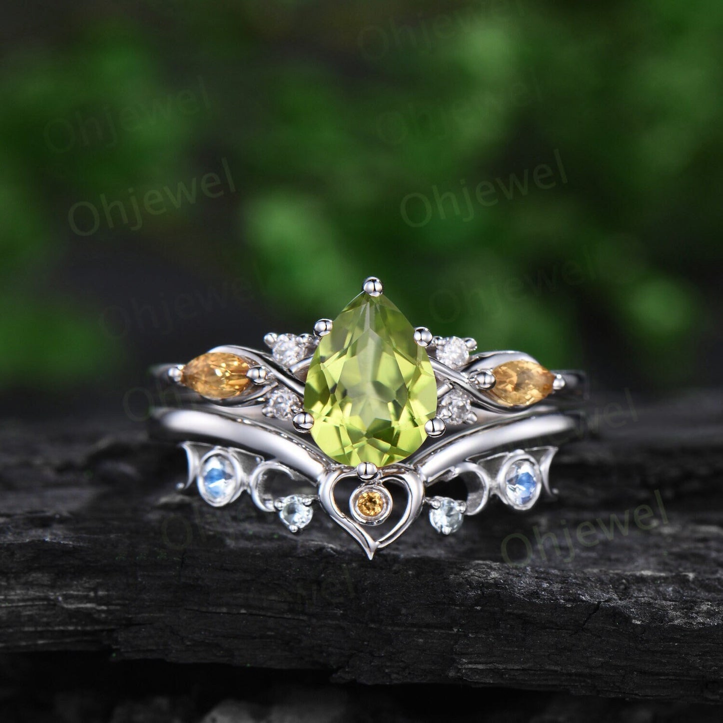 Vintage pear cut peridot engagement ring white gold 6 prong twisted citrine bridal set women moonstone aquamarine wedding band gemstone gift