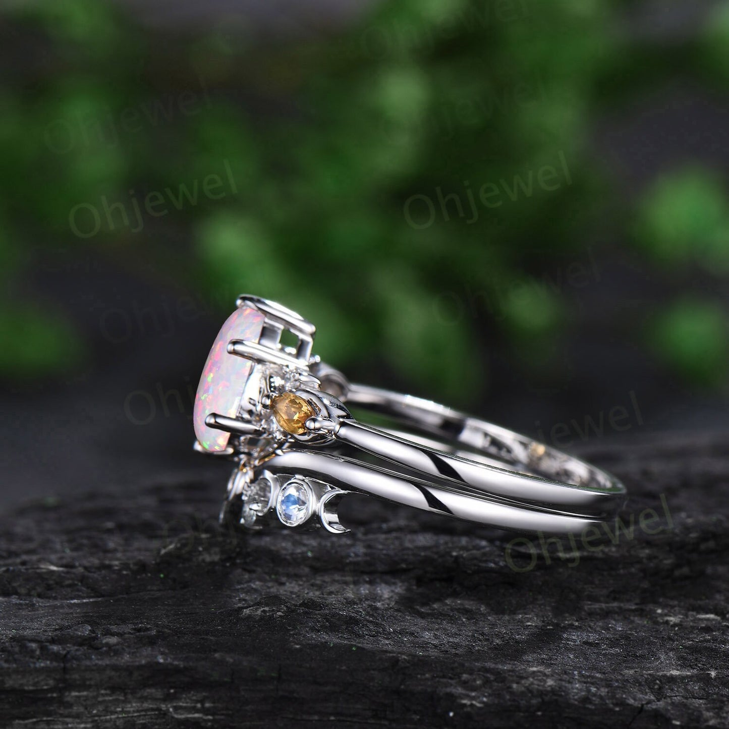 Vintage pear white opal engagement ring white gold 6 prong twisted citrine bridal set women moonstone aquamarine wedding band gemstone gift
