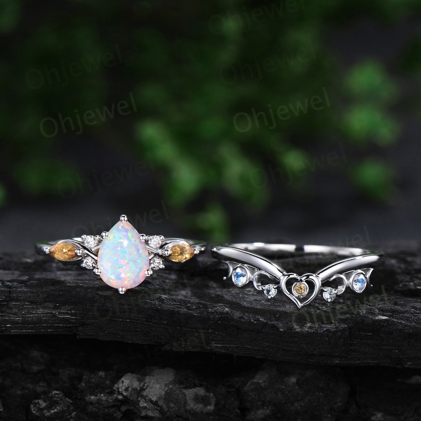 Vintage pear white opal engagement ring white gold 6 prong twisted citrine bridal set women moonstone aquamarine wedding band gemstone gift