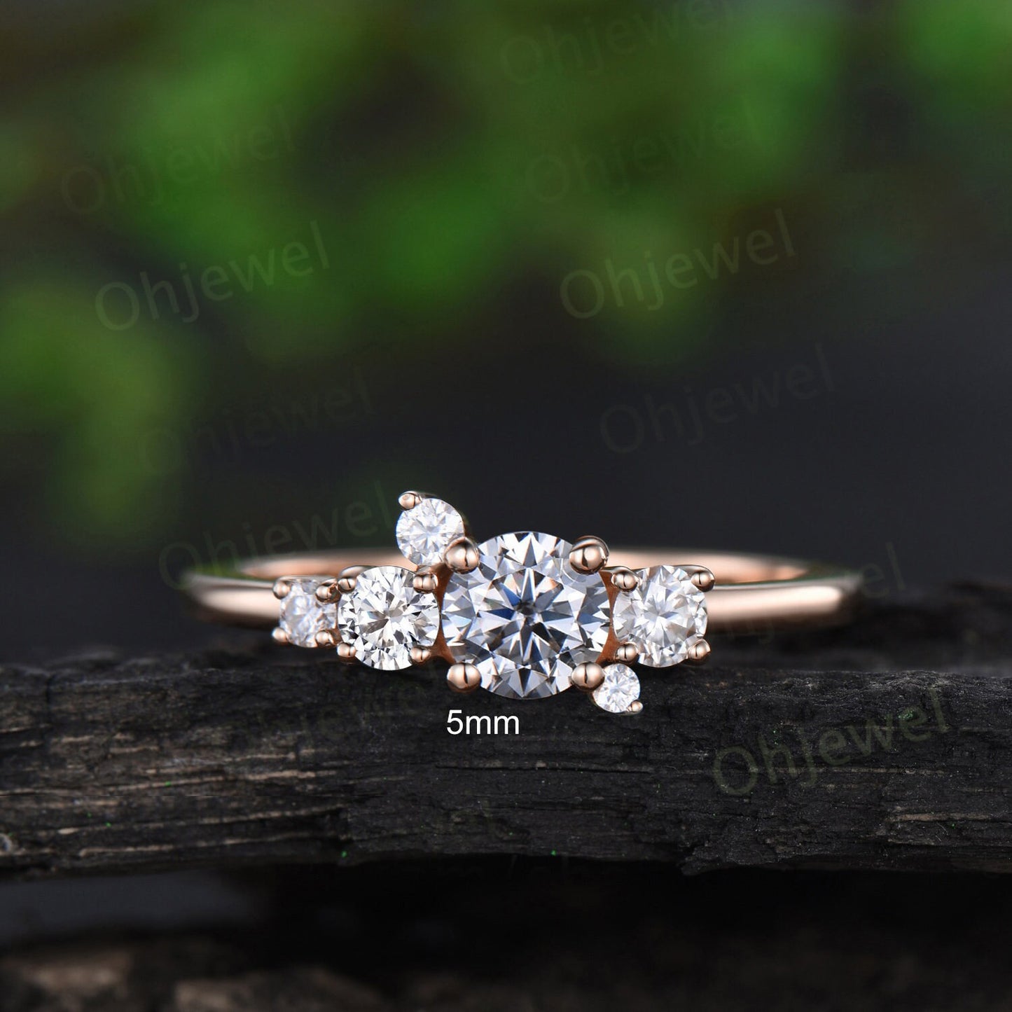 Dainty round cut gray moissanite ring yellow gold cluster unique engagement ring women Multi-Stone Ring anniversary ring gift