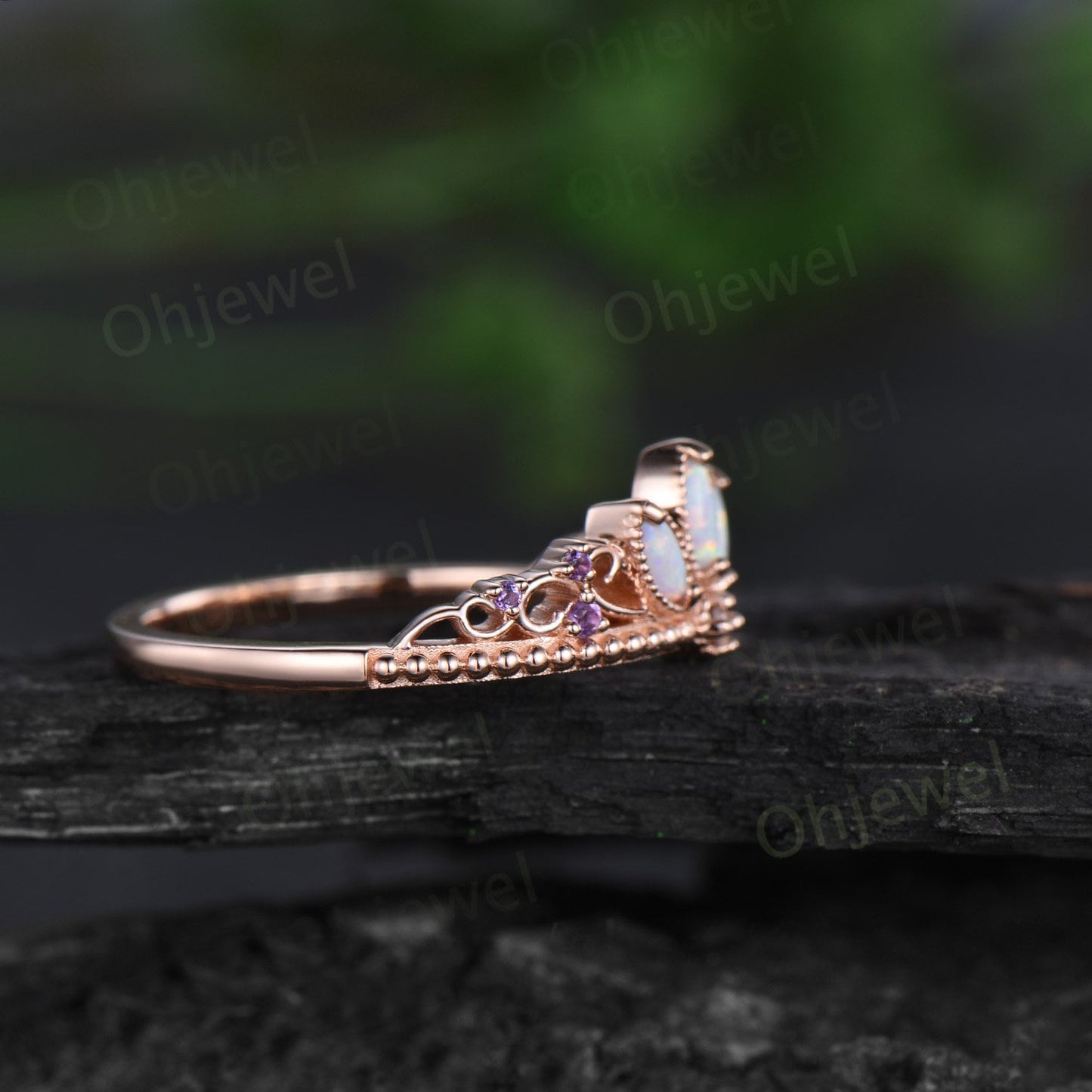 Vintage marquise opal wedding band women rose gold amethyst Multi-Stone Rings cluster unique anniversary ring gift