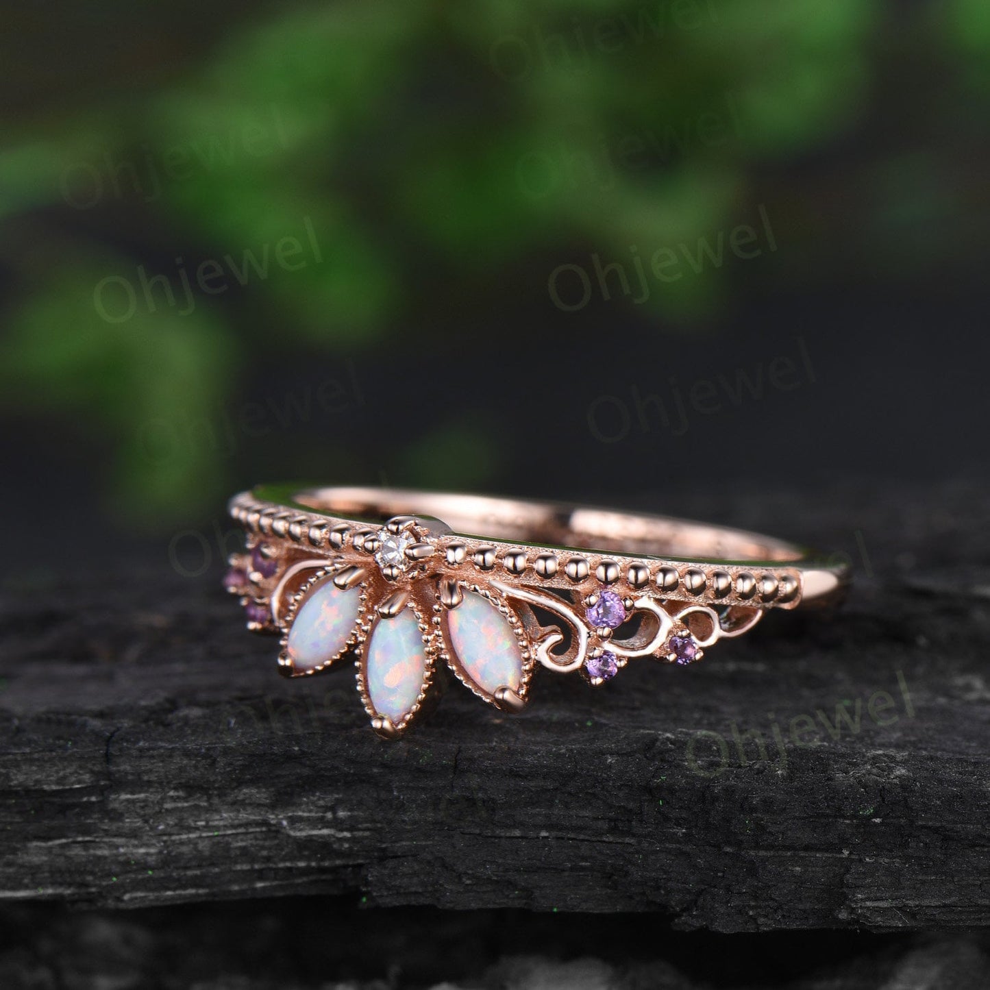 Vintage marquise opal wedding band women rose gold amethyst Multi-Stone Rings cluster unique anniversary ring gift