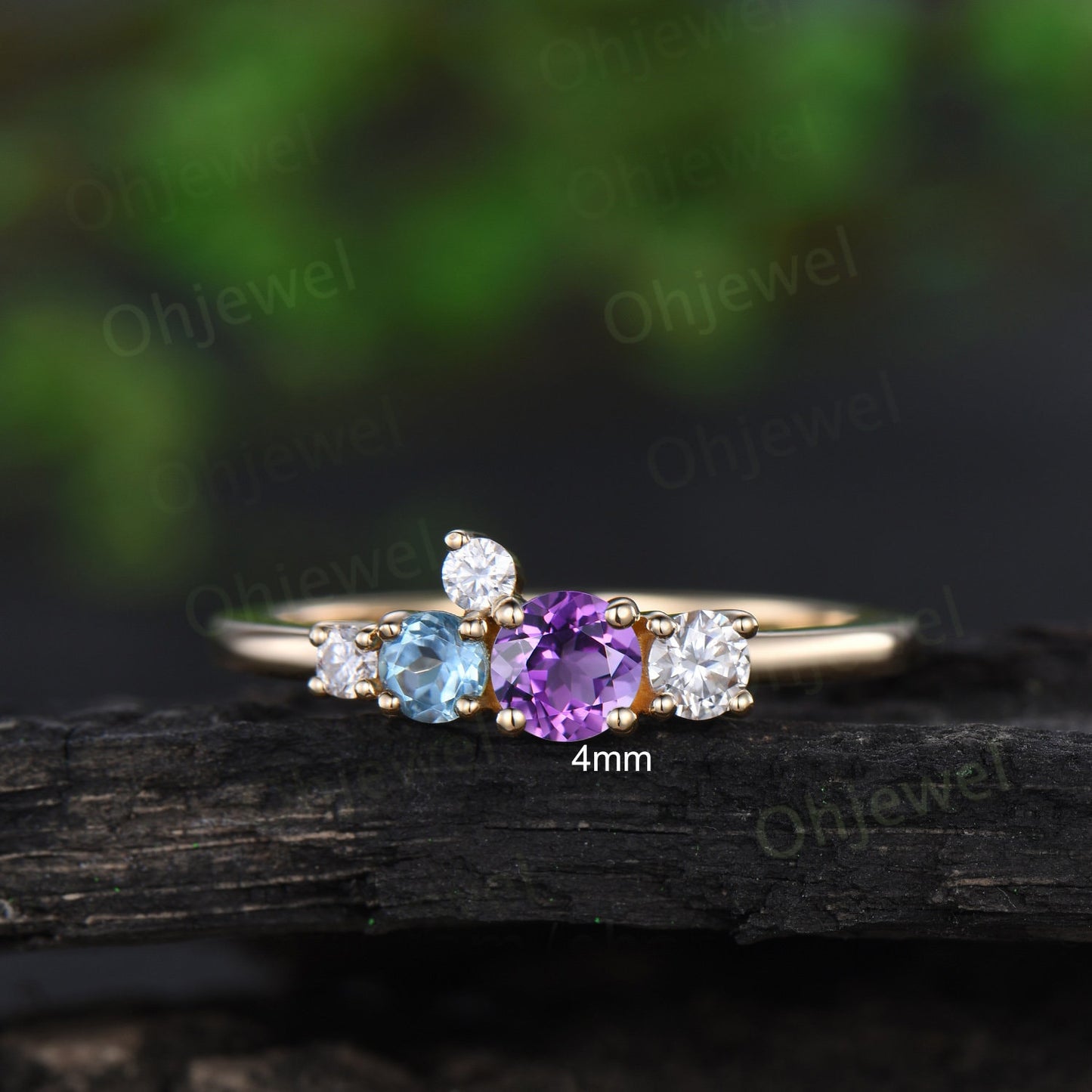 Dainty round cut purple amethyst ring yellow gold Swiss blue topaz cluster unique engagement ring women Multi-Stone anniversary ring gift