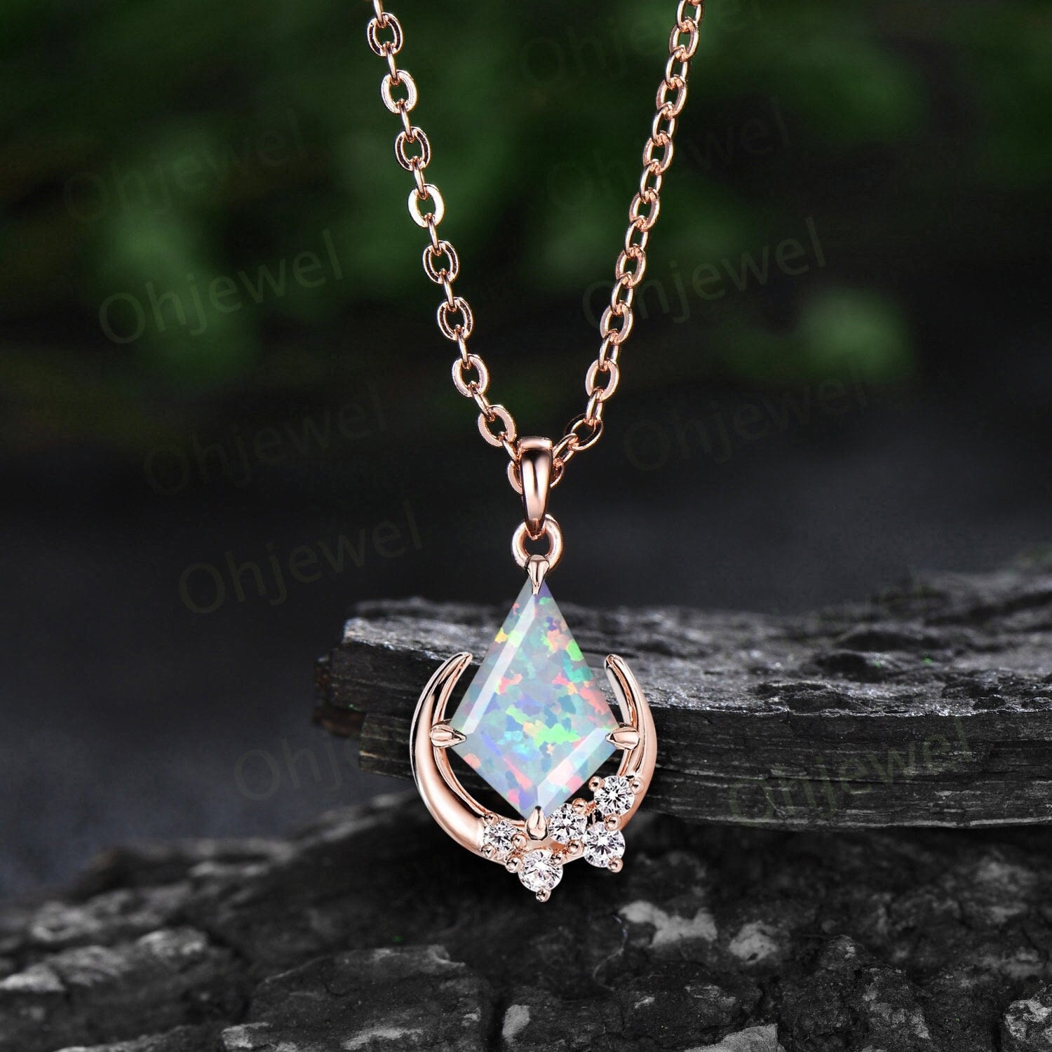 925 Sterling Ocean Opal Necklace Blue Salt Ocean Blue Opal Necklace