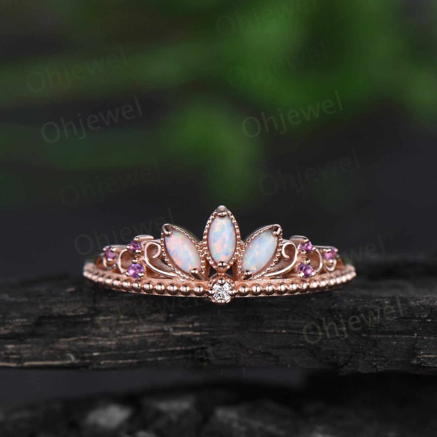 Vintage marquise opal wedding band women rose gold amethyst Multi-Stone Rings cluster unique anniversary ring gift
