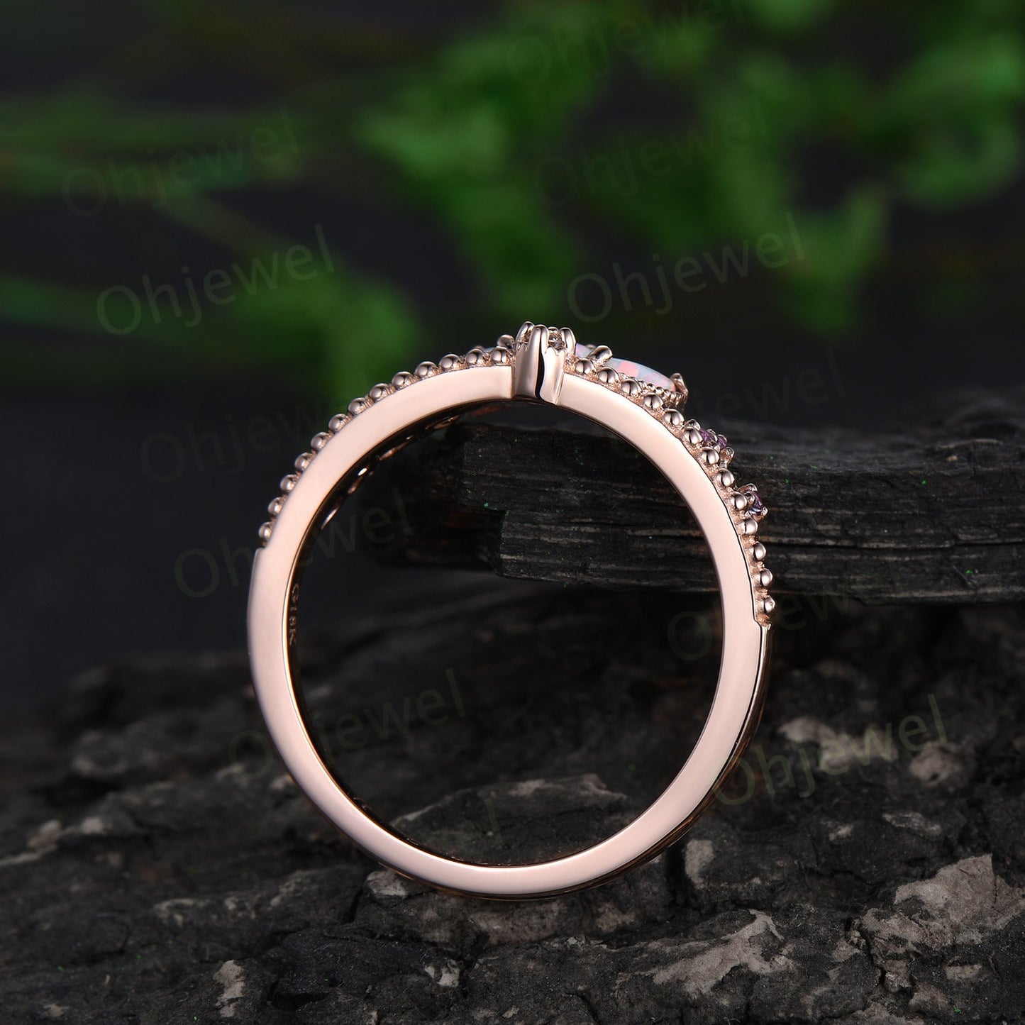 Crown marquise alexandrite wedding band rose gold antique amethyst ring women vintage stacking anniversary ring gift