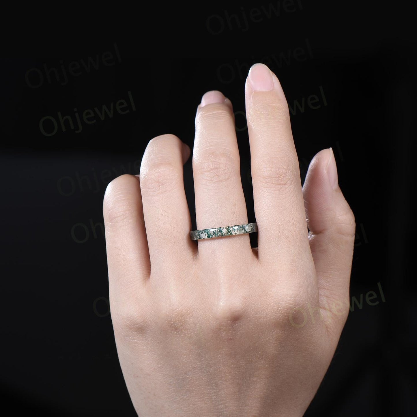 5mm green moss agate wedding band mens natural moss agate ring jewelry anniversary gift for him her dainty vintage engagement ring women