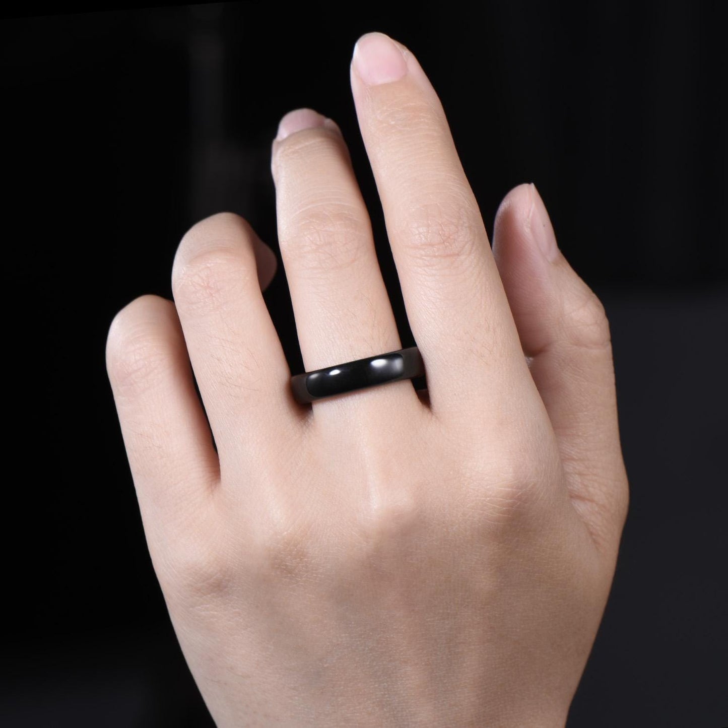 5mm Black onyx wedding band mens black stone ring band anniversary gift for him her unique engagement ring women