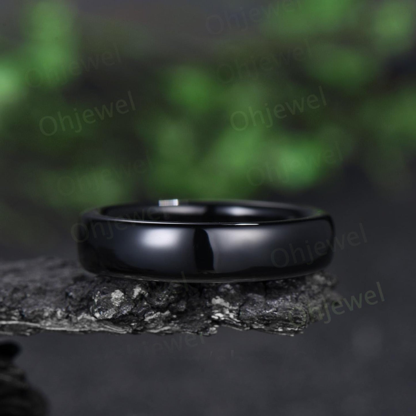 5mm Black onyx wedding band mens black stone ring band anniversary gift for him her unique engagement ring women