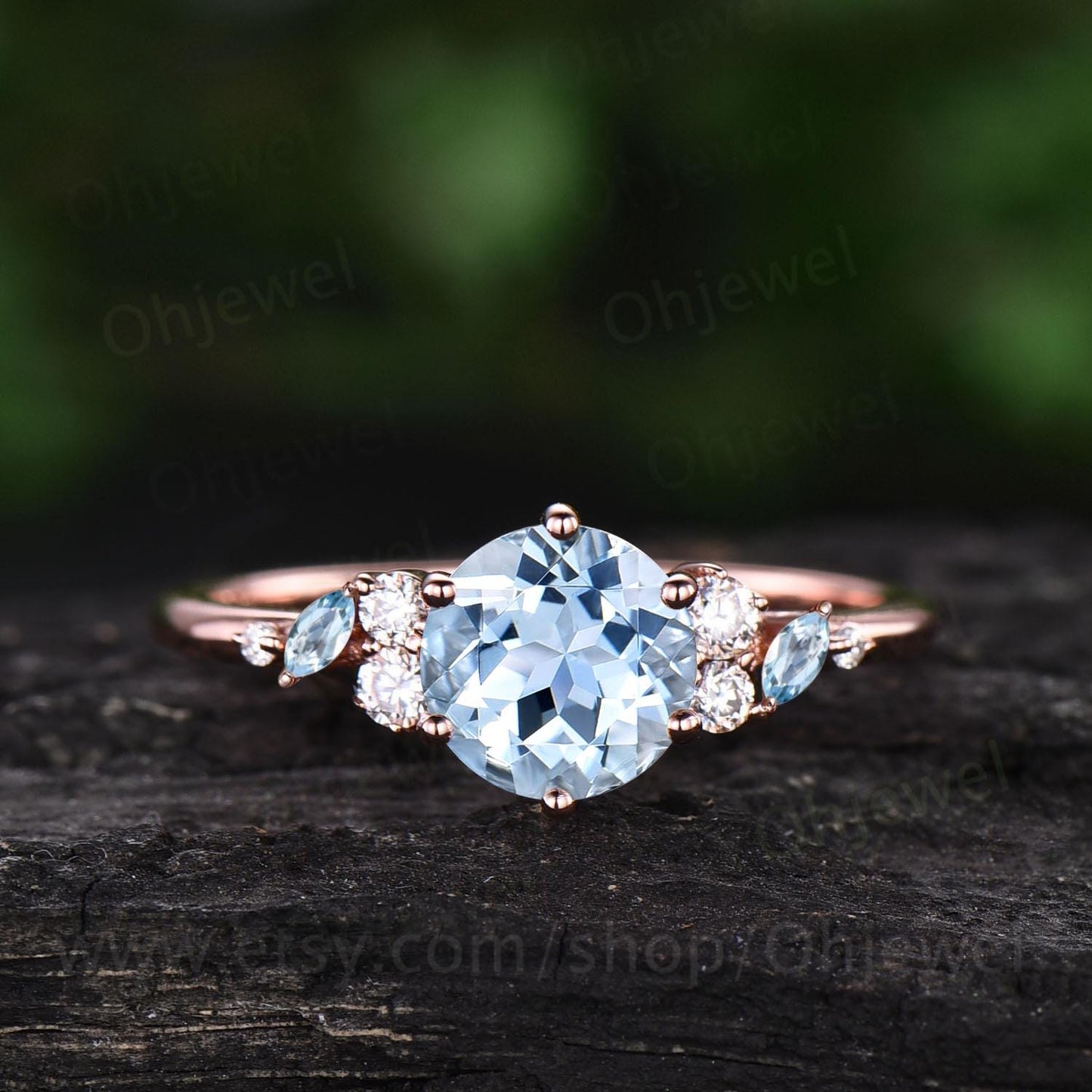 1ct round cut natural aquamarine ring white gold cluster snowdrift unique engagement ring women 6 prong promise ring her jewelry
