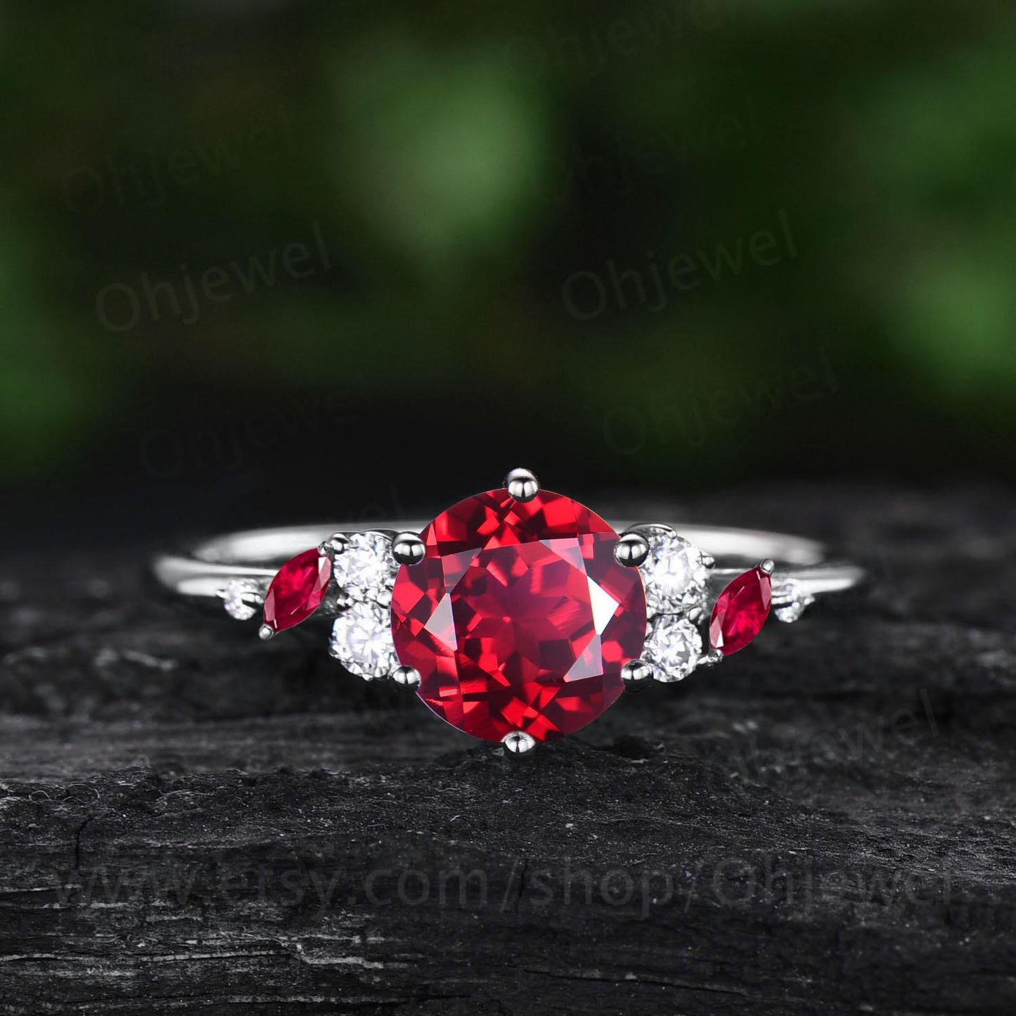 1ct round cut red ruby ring rose gold cluster snowdrift unique engagement ring women 6 prong promise ring her jewelry
