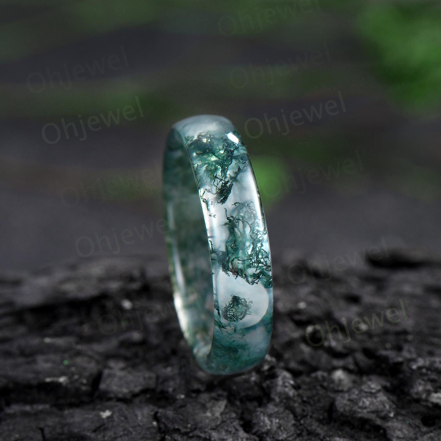 5mm green moss agate wedding band mens natural moss agate ring jewelry anniversary gift for him her dainty vintage engagement ring women