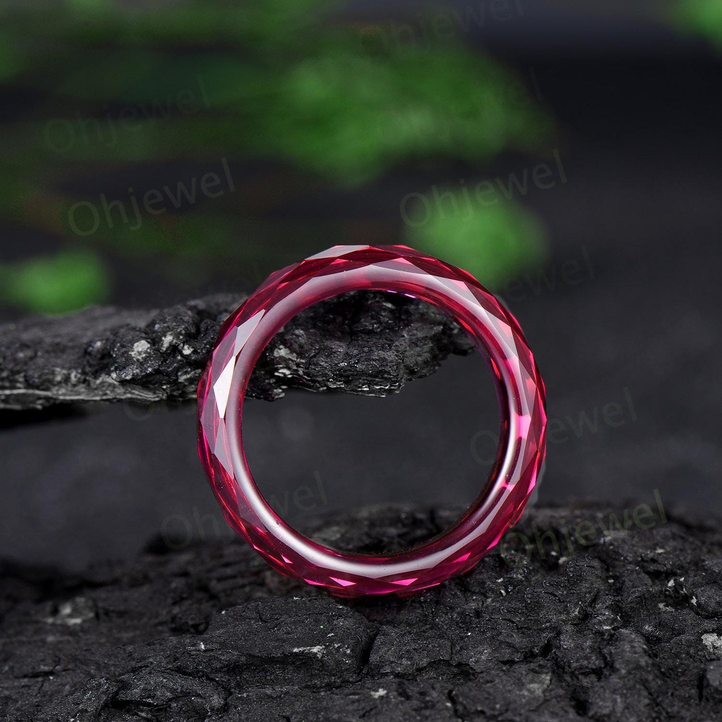 Vintage red ruby wedding band mens full eternity dainty ruby engagement ring women July birthstone anniversary gift for him her