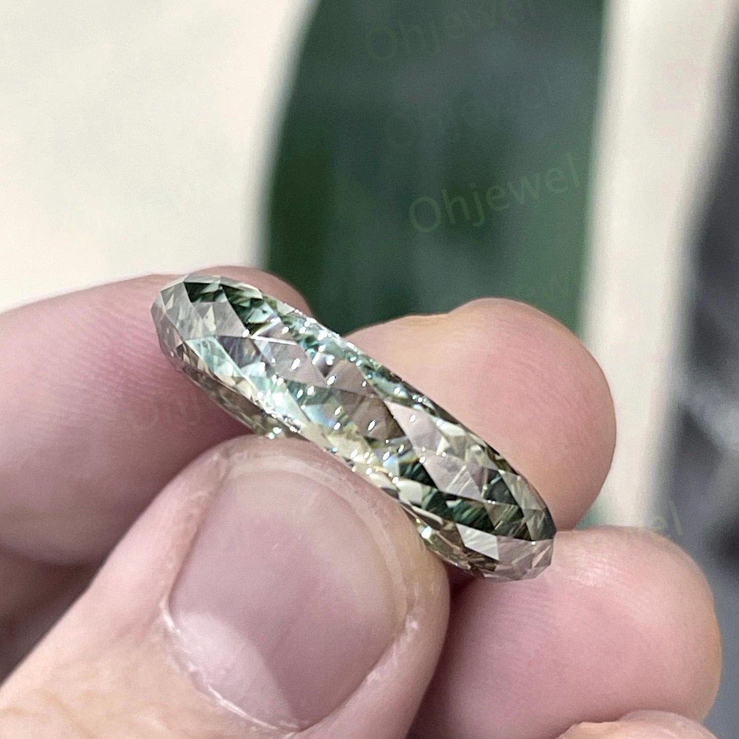 Briolette cut green moissanite wedding band mens full eternity dainty engagement ring women anniversary gift for him her