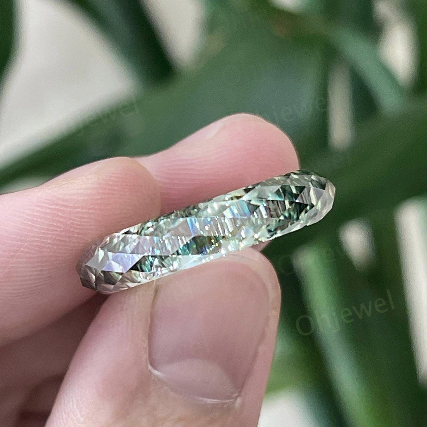 Briolette cut green moissanite wedding band mens full eternity dainty engagement ring women anniversary gift for him her