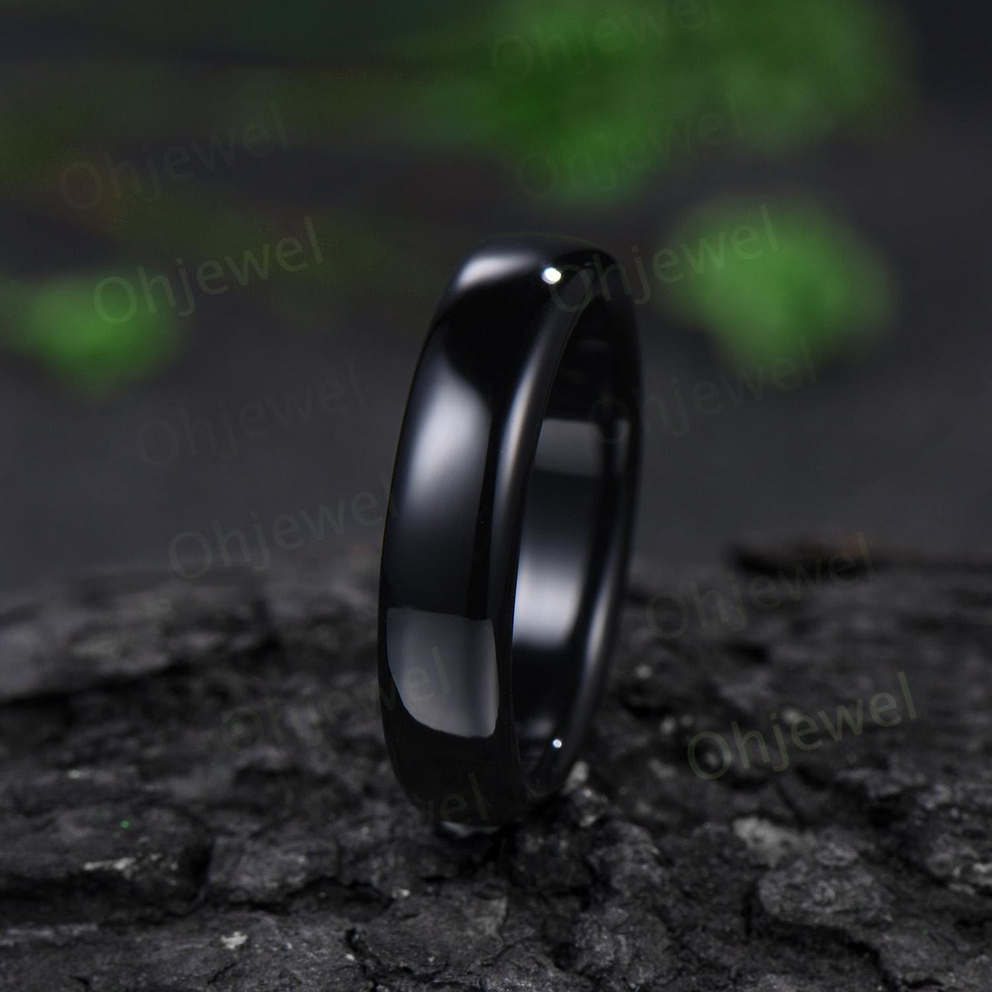 5mm Black onyx wedding band mens black stone ring band anniversary gift for him her unique engagement ring women