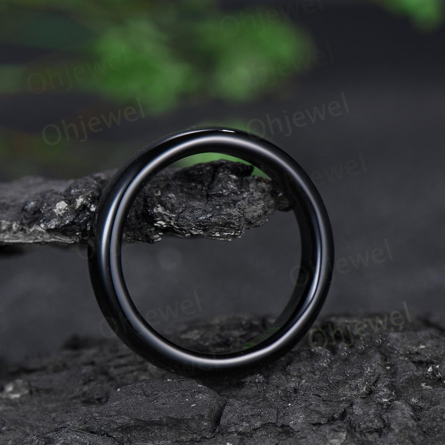 5mm Black onyx wedding band mens black stone ring band anniversary gift for him her unique engagement ring women