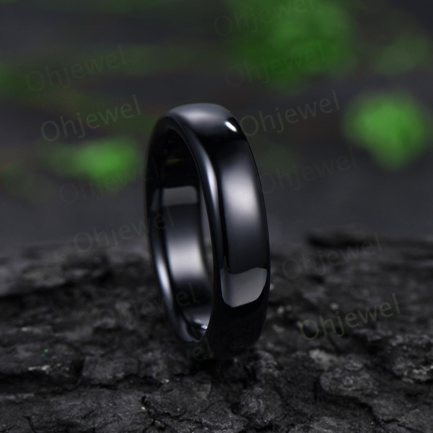 5mm Black onyx wedding band mens black stone ring band anniversary gift for him her unique engagement ring women