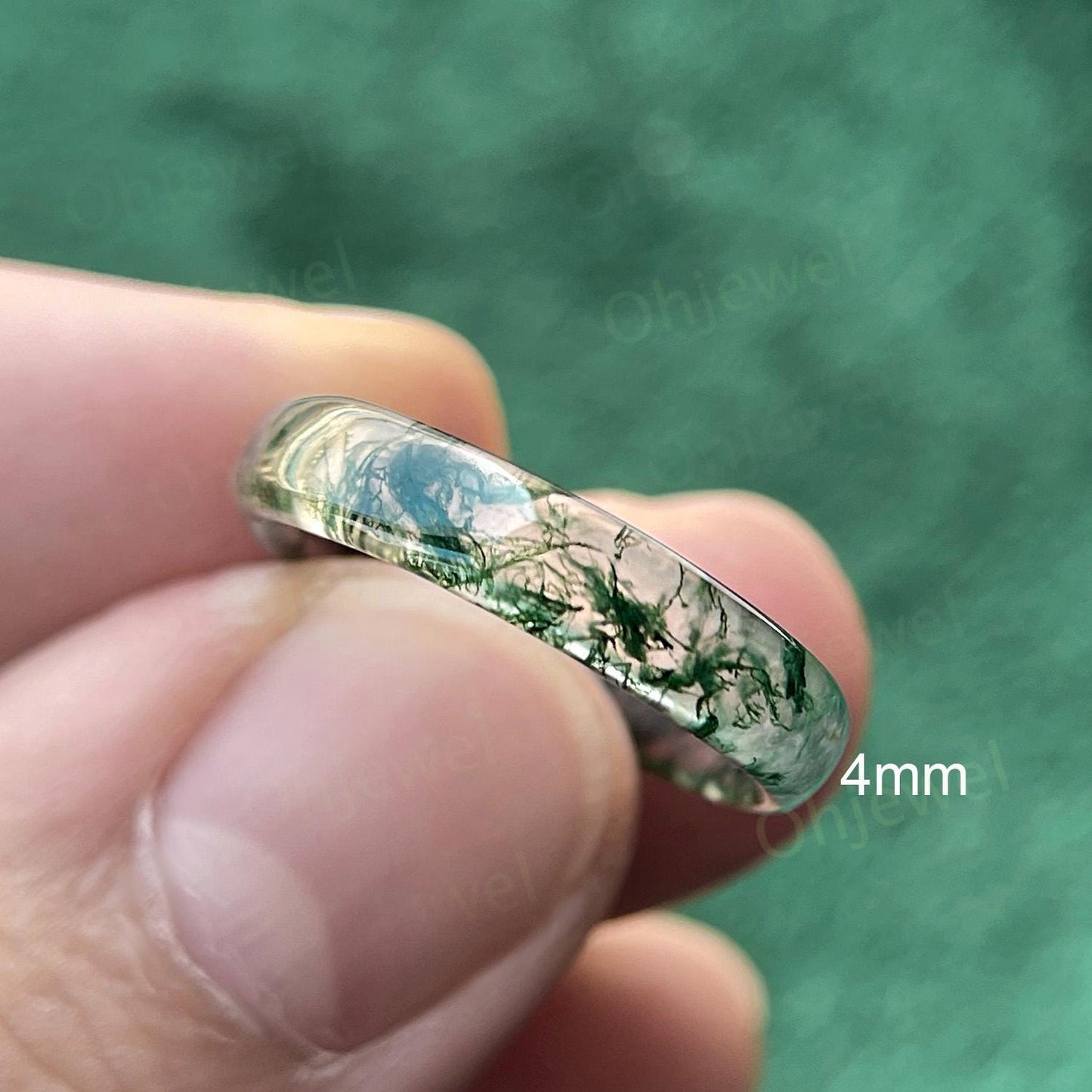 5mm green moss agate wedding band mens natural moss agate ring jewelry anniversary gift for him her dainty vintage engagement ring women