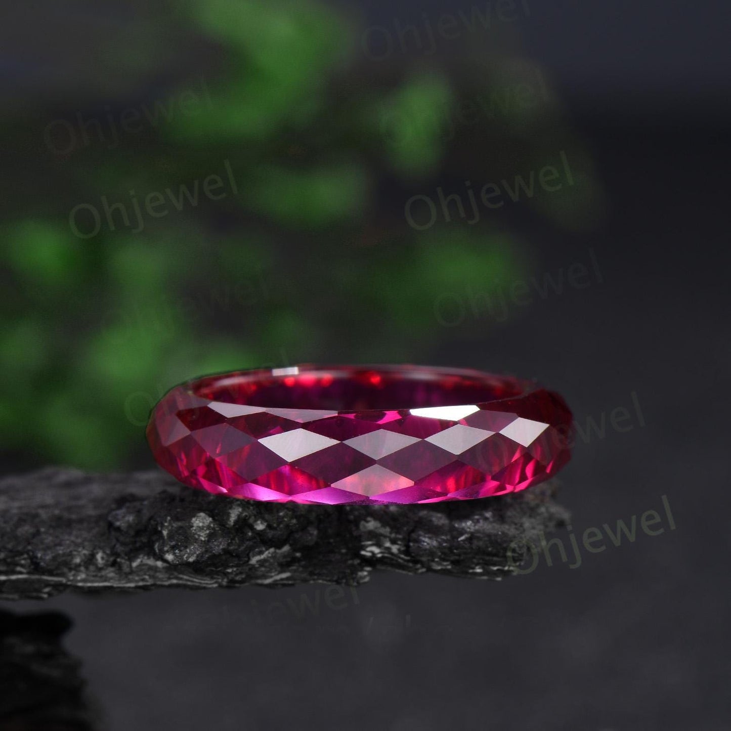Vintage red ruby wedding band mens full eternity dainty ruby engagement ring women July birthstone anniversary gift for him her