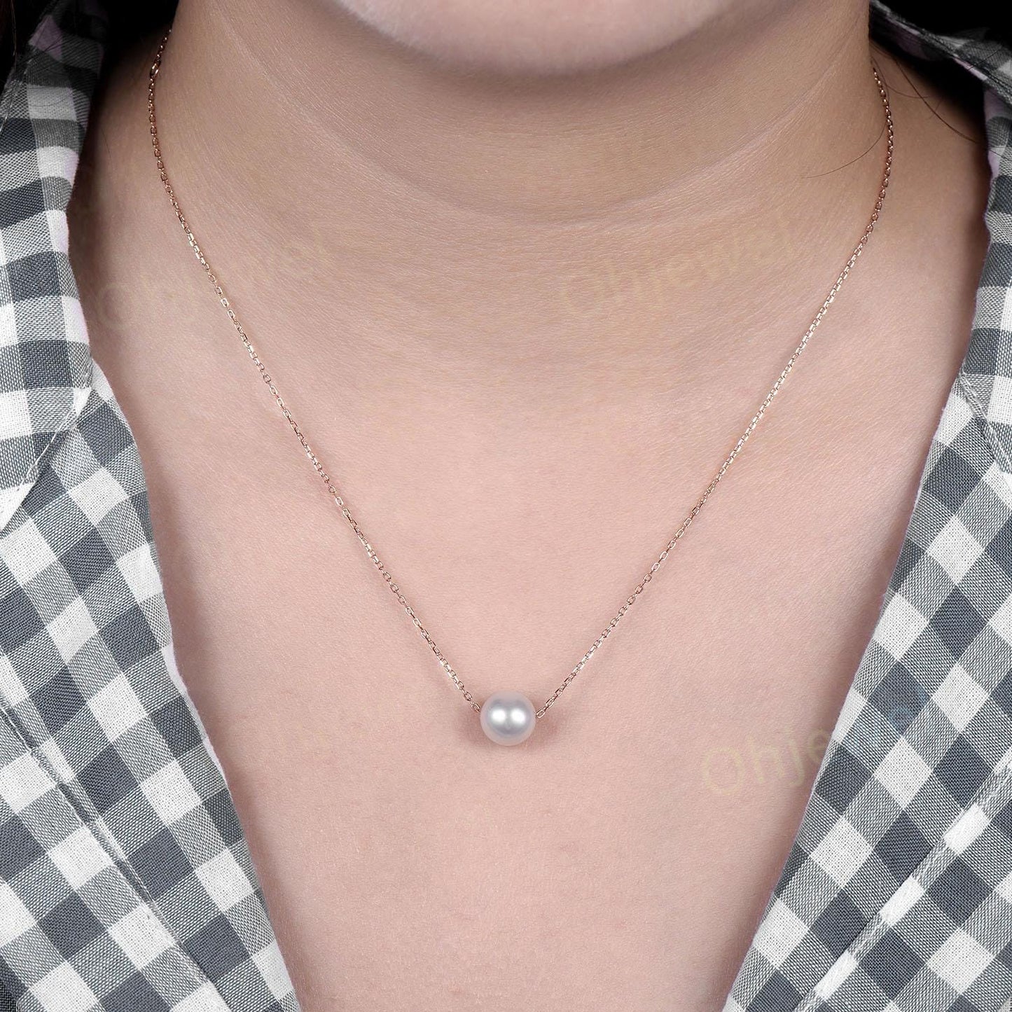 9mm Freshwater pearl necklace 14k rose gold simple natural pearl necklace June birthstone pendant anniversary gift for women mother