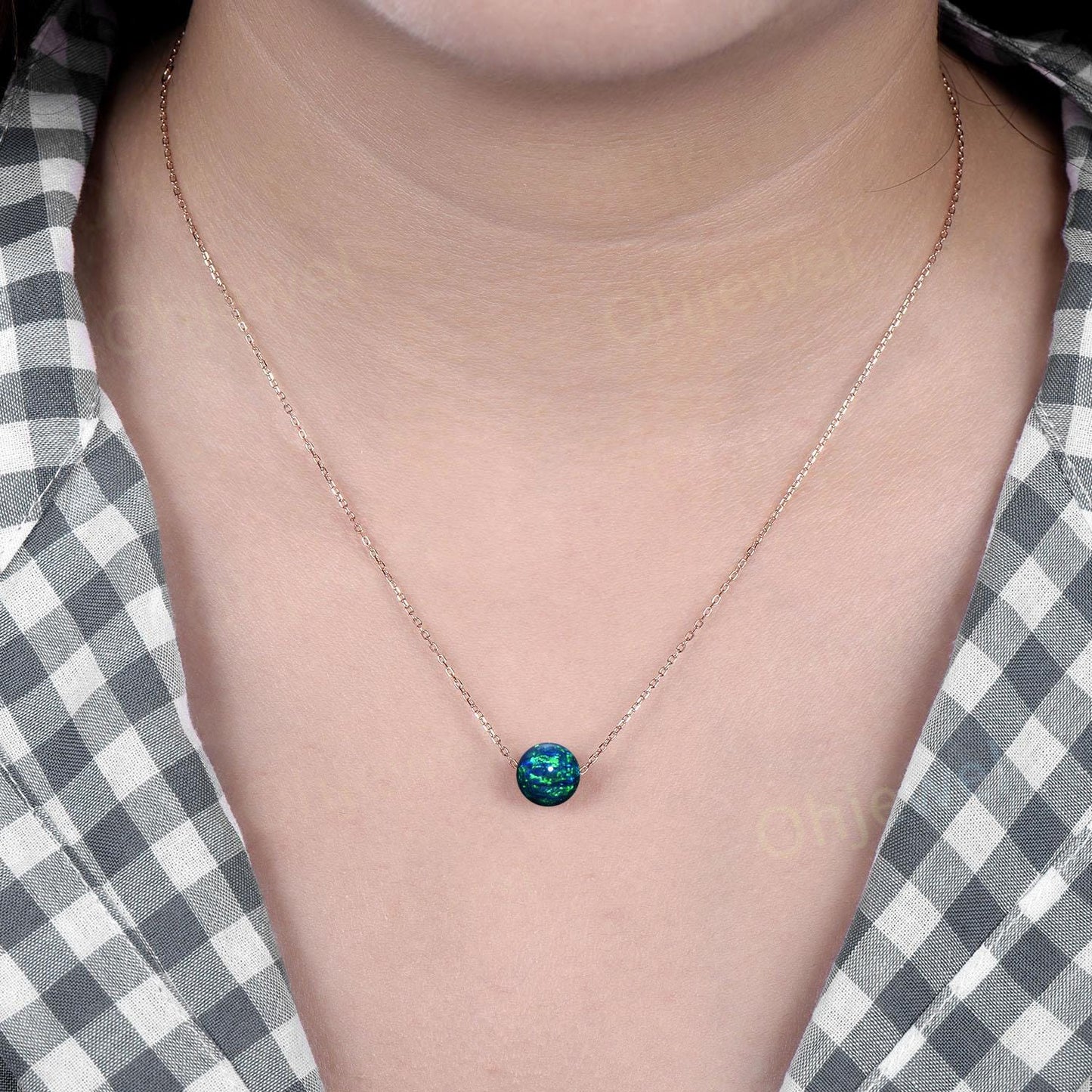 9mm sphere black opal necklace solid 14k rose gold chain Ethiopian blue opal roundels beads pendant women anniversary gift for her silver