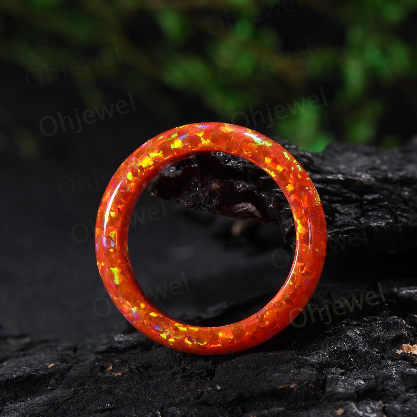 6mm unique fire pink opal wedding band mens orange opal ring minimalist stacking white opal bridal ring engagement ring gift for him husband