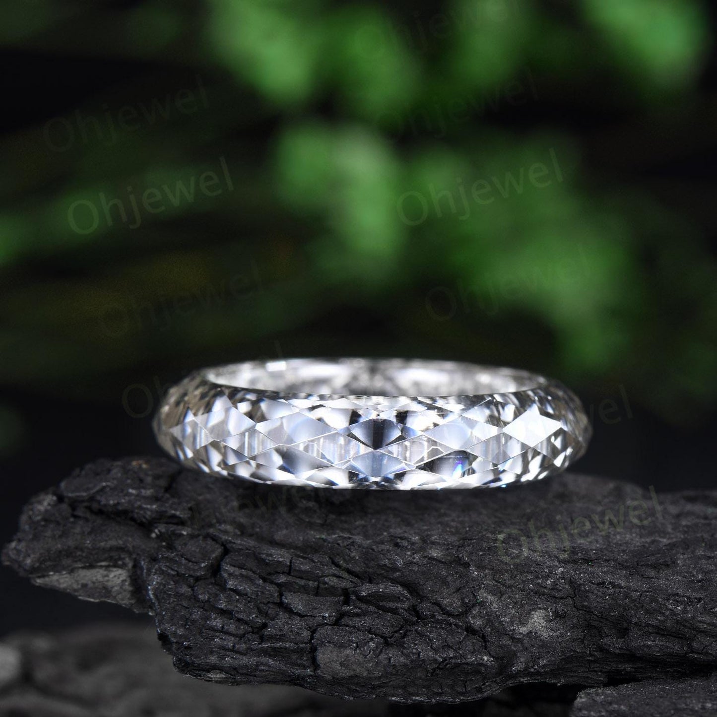 Briolette cut white moissanite wedding band mens full eternity dainty unique engagement ring women anniversary gift for him her