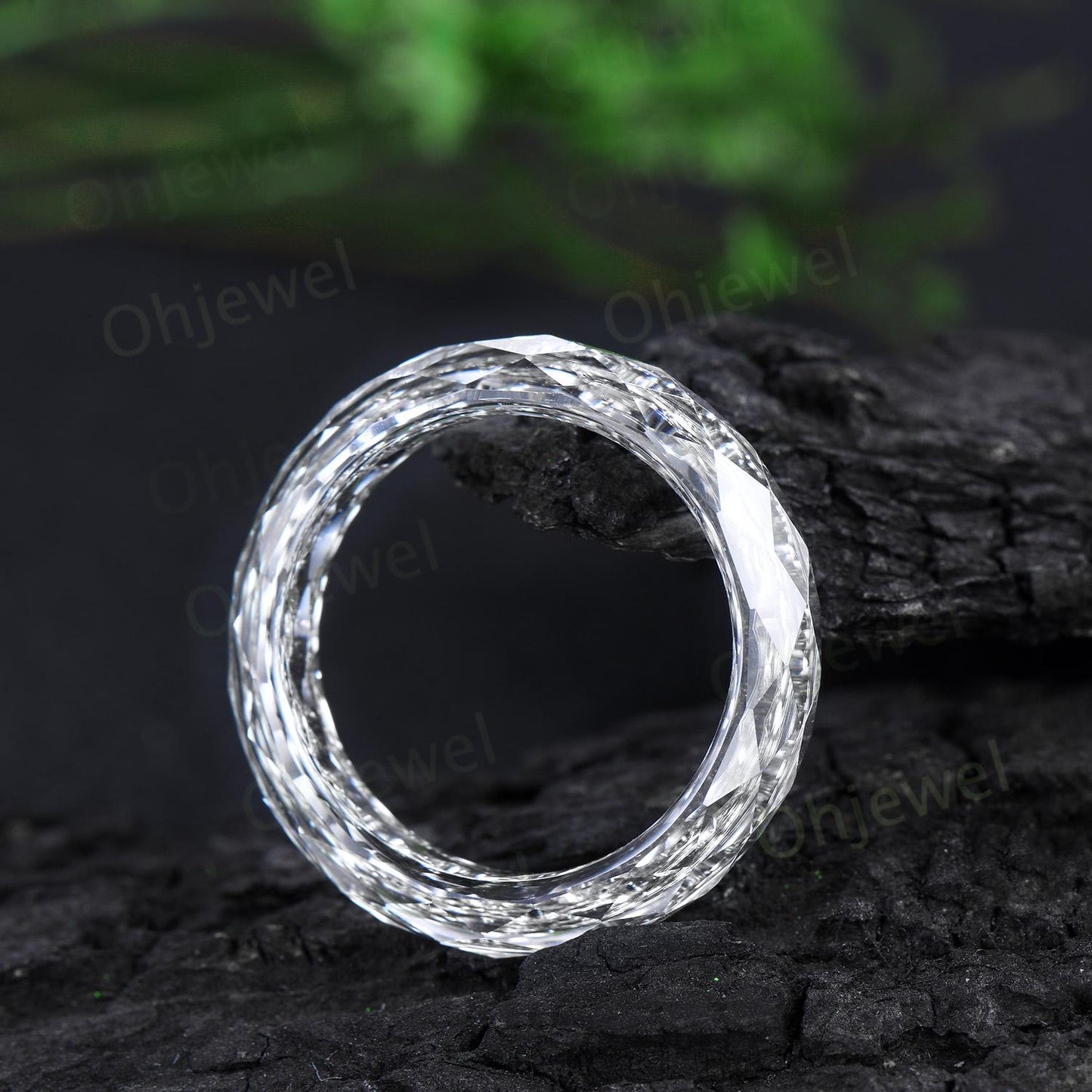 Briolette cut white moissanite wedding band mens full eternity dainty unique engagement ring women anniversary gift for him her