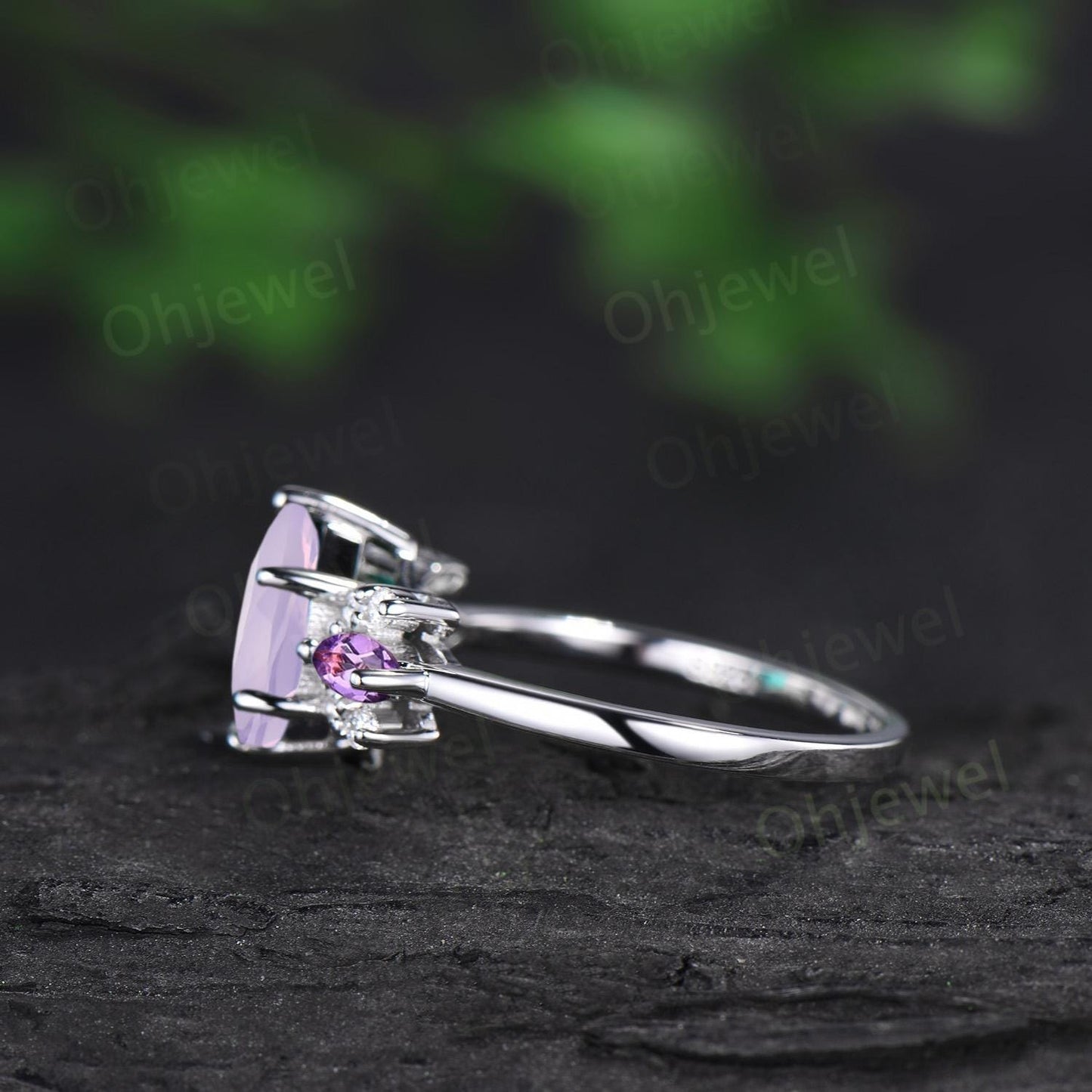 Hexagon cut Lavender amethyst ring white gold cluster unique engagement ring marquise amethyst ring silver purple crystal ring women