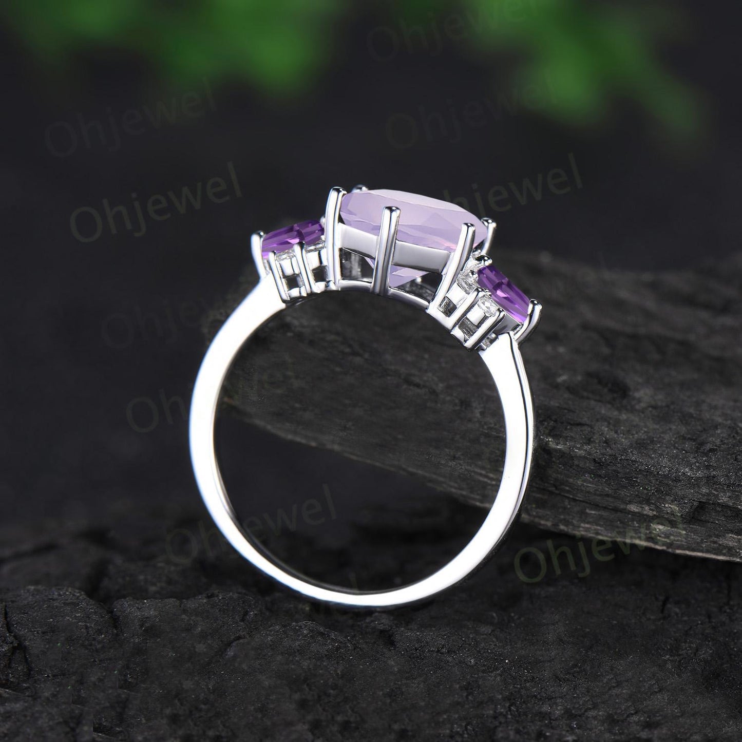 Hexagon cut Lavender amethyst ring white gold cluster unique engagement ring marquise amethyst ring silver purple crystal ring women