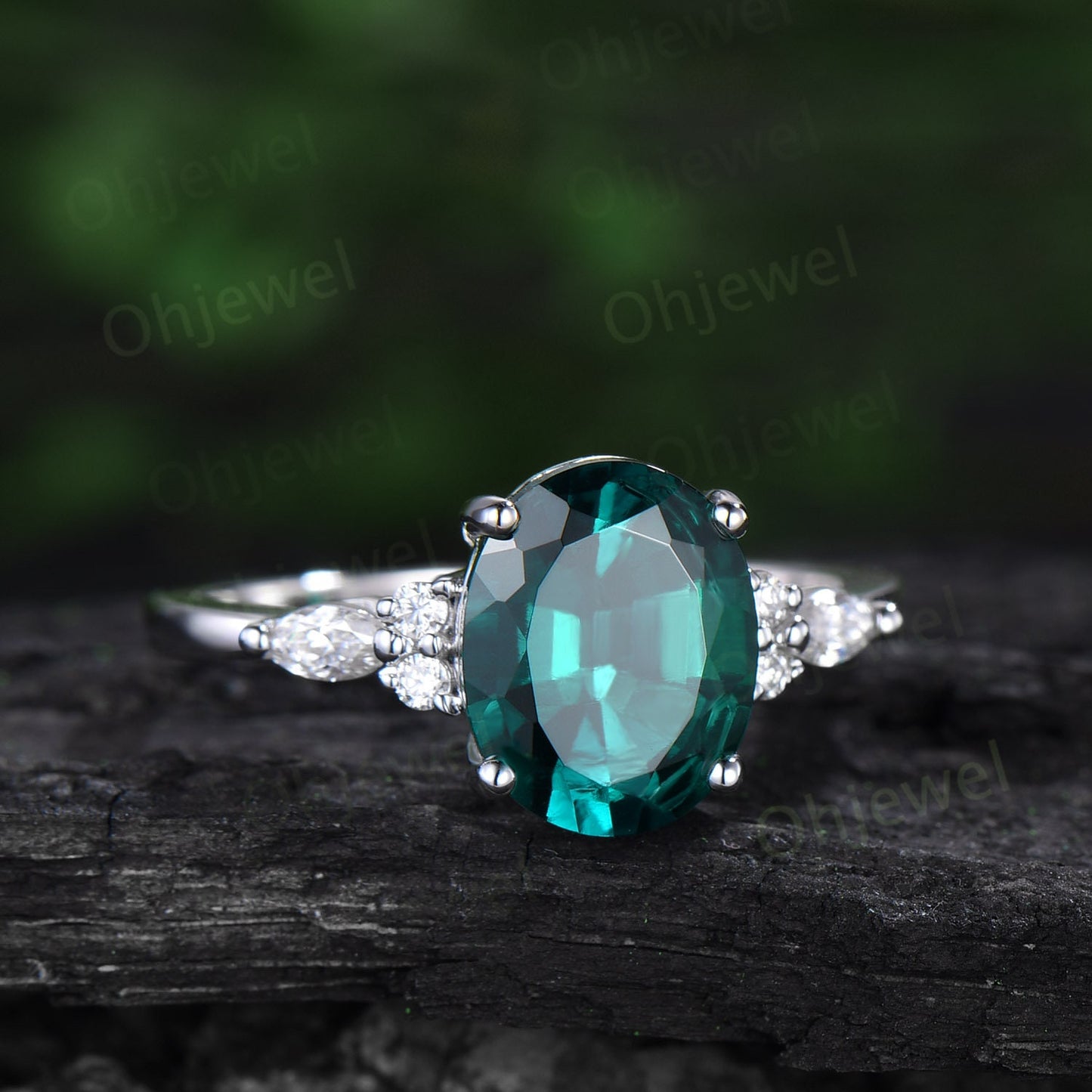 8x10mm oval cut Emerald engagement ring set solid 14k white gold Celtic knot diamond ring vintage fine jewelry stacking bridal set women