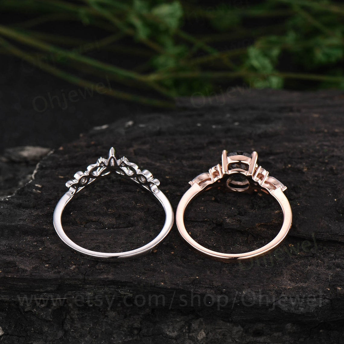 Round cut peridot ring vintage peridot engagement ring set solid 14k rose gold art deco moissanite ring for women wedding bridal ring set