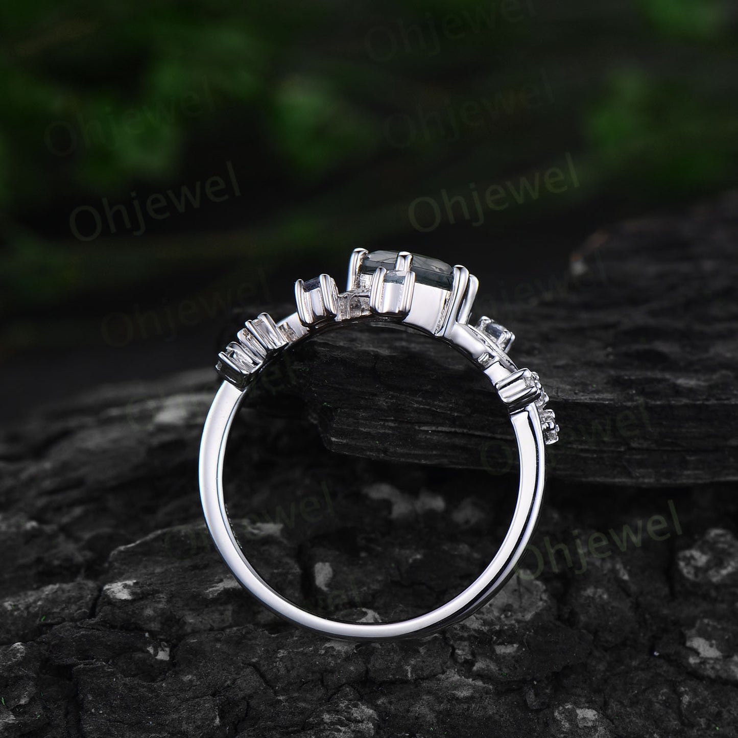 Hexagon white opal ring rose gold art deco amethyst ring leaf unique diamond ring 14k rose gold nature inspired engagement ring women gift