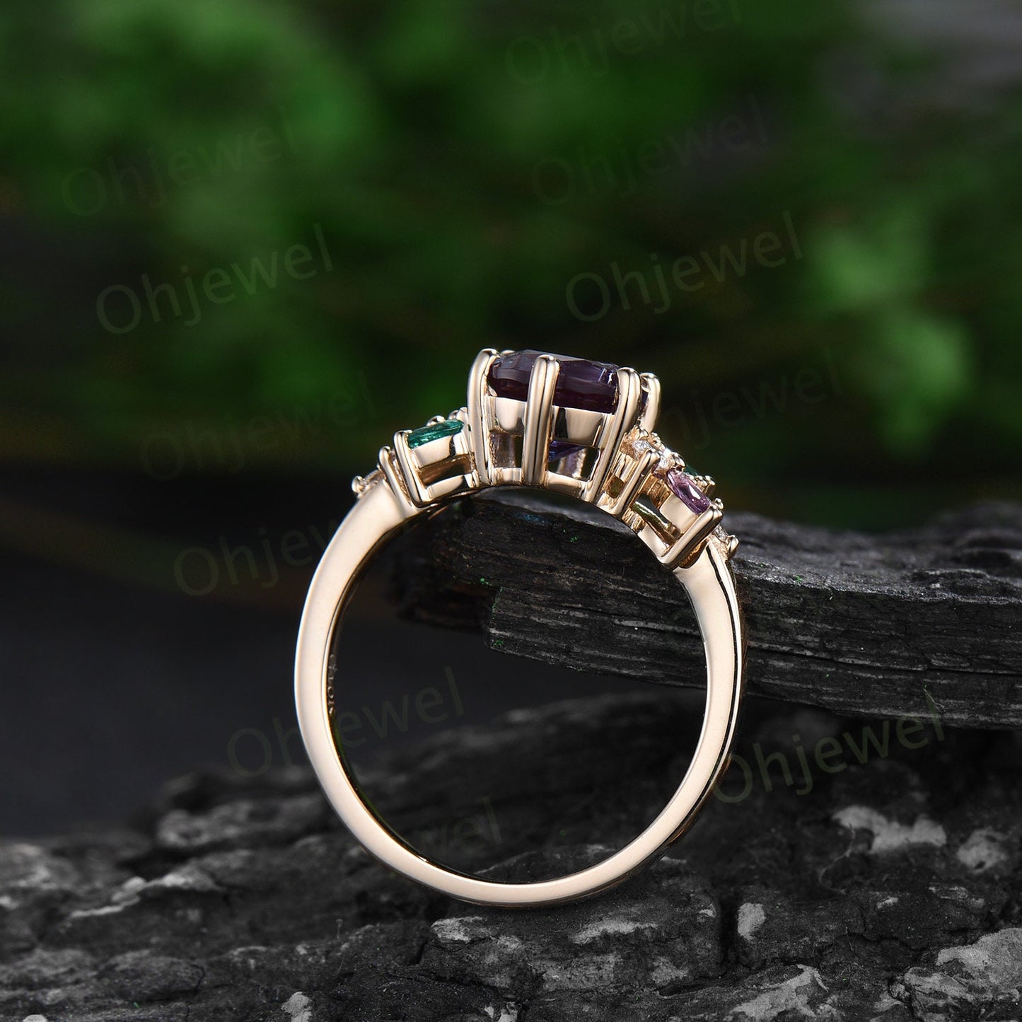 Vintage round alexandrite engagement ring rose gold cluster snowdrift diamond ring emerald amethyst ring women unique bridal wedding ring