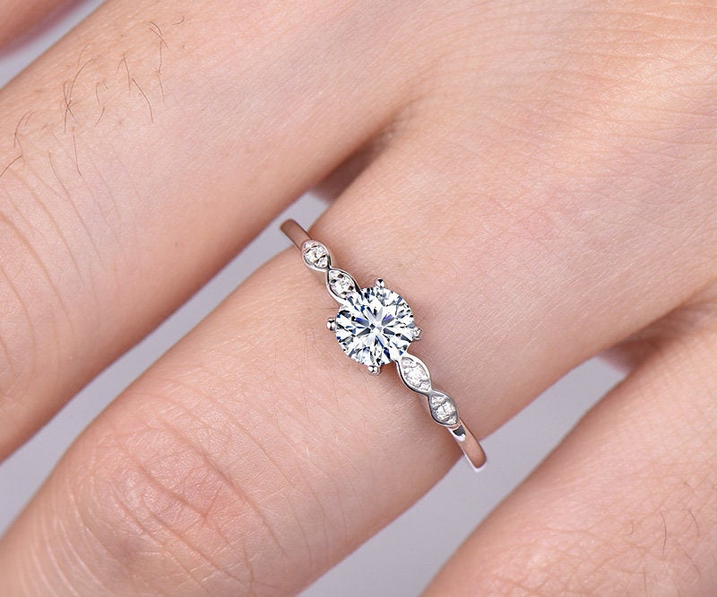 5mm Round moissanite ring vintage for women unique moissanite engagement ring rose gold marquise set diamond ring bridal anniversary gift