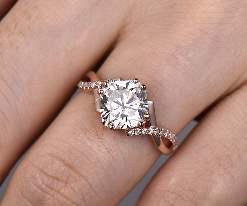 Vintage moissanite bridal ring cushion moissanite engagement ring rose gold ring for women infinity ring dainty jewelry anniversary gift