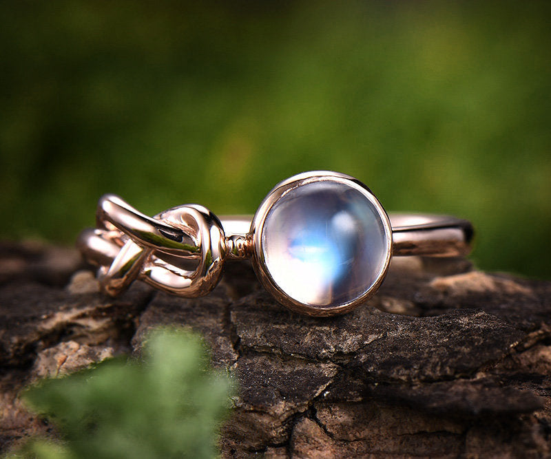 1.2ct blue moonstone ring vintage moonstone engagement ring rose gold 14K/18K Knotted wedding band june birthstone ring promise bridal ring