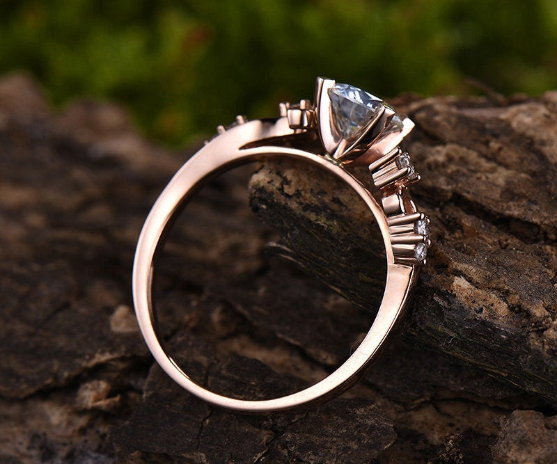 1ct blue moonstone engagement ring rose gold 14K/18K diamond unique wedding band promise ring June birthstone ring moonstone ring gold