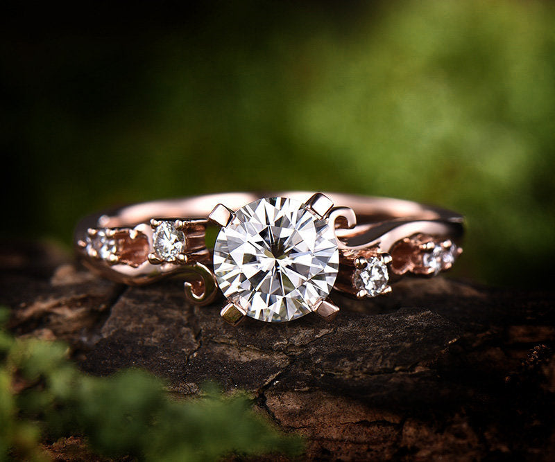 1ct brilliant moissanite engagement ring rose gold 14K/18K diamond ring unique wedding band promise ring moissanite ring gold vintage