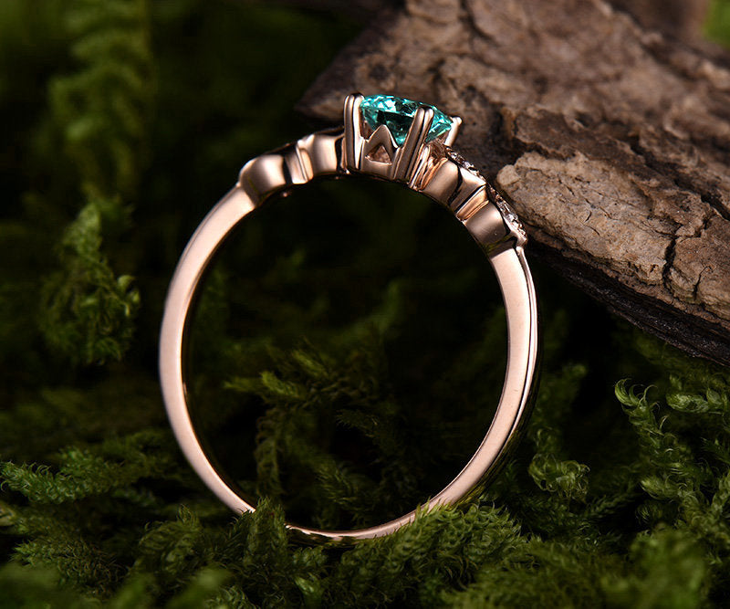 Green emerald engagement ring rose gold 14K/18K emerald ring may birthstone ring diamond wedding ring unique marquise promise ring
