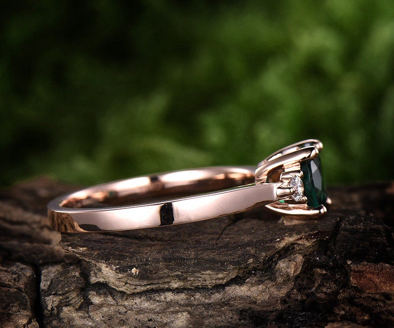 1ct three stone emerald engagement ring rose gold 14K/18K May birthstone ring emerald ring gold diamond wedding ring band promise ring