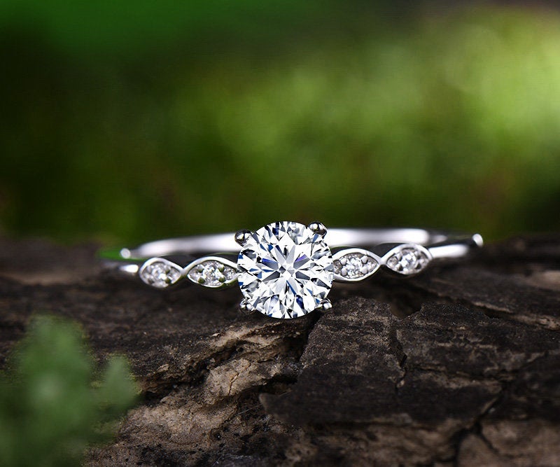 5mm Round moissanite ring vintage for women unique moissanite engagement ring rose gold marquise set diamond ring bridal anniversary gift
